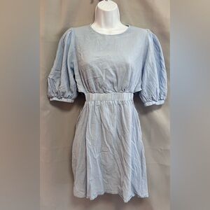 HYFVE ‎ Puff Sleeve Mini Dress Baby Blue Open Sides Women’s Sz Large